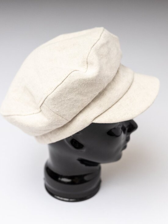 Women\'s Upcycled Medium Beige Linen Military Cadet Army Patrol Hat